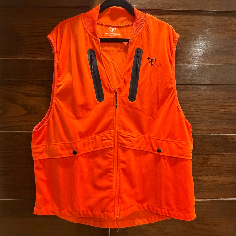 TrueTimber large Bright hunters Orange Vest quiet microsuede knit pockets v-neck